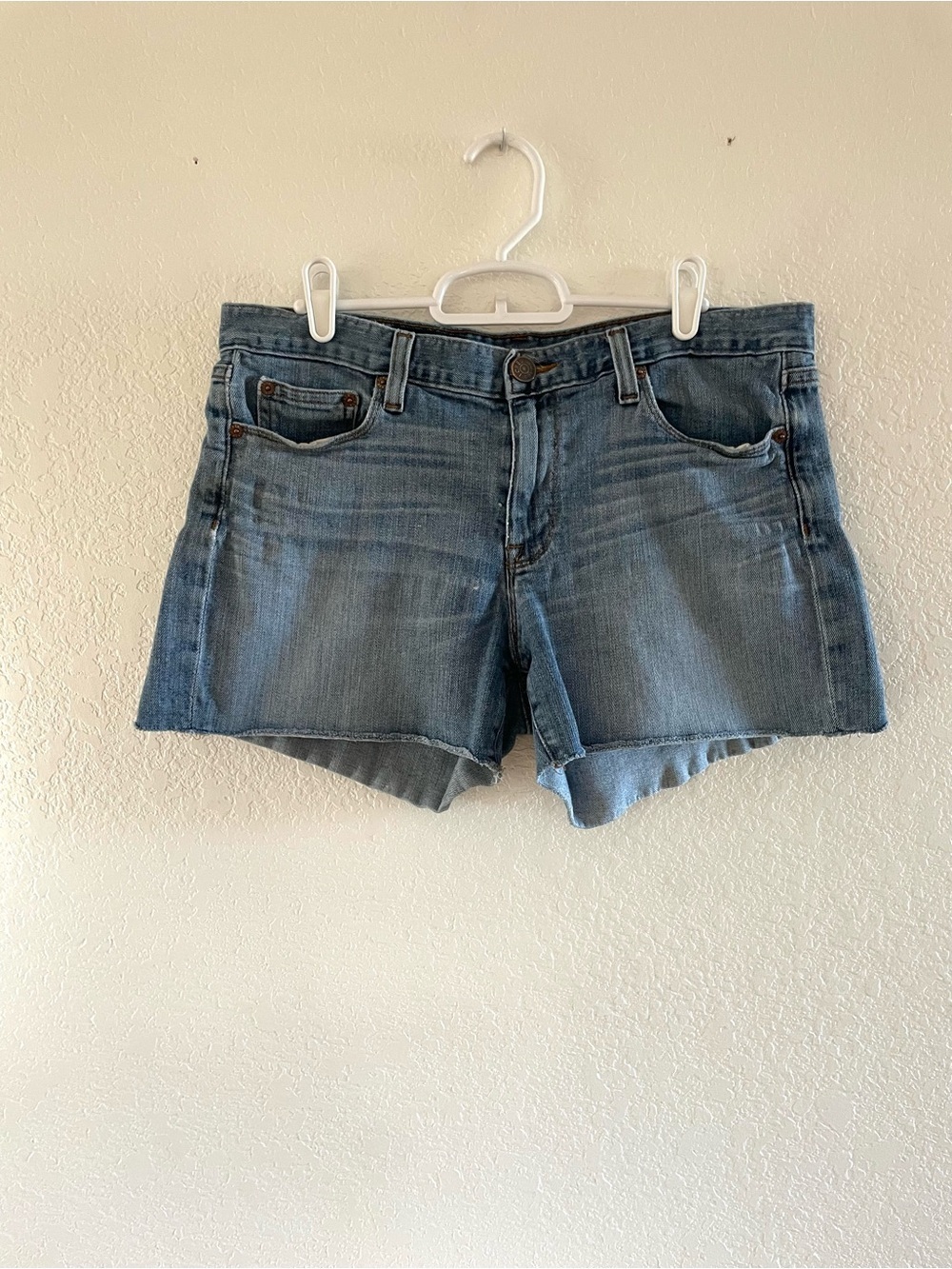 J. Crew Distressed Blue Denim Cutoff Jean Jorts Shorts Low Mid Rise Sz 31